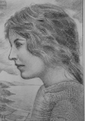 dibujo a lápiz, chica de Fauré, retrato, paisaje